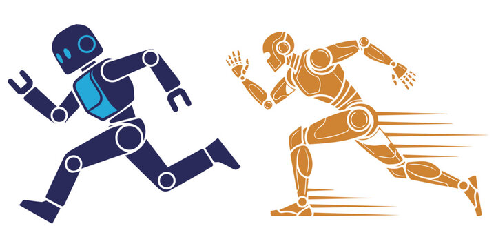 Two robots in a race with speed lines on white background eps 10