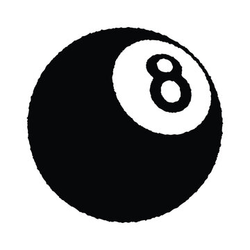 Vintage grunge illustration of billiard ball number 8 black and white vector style