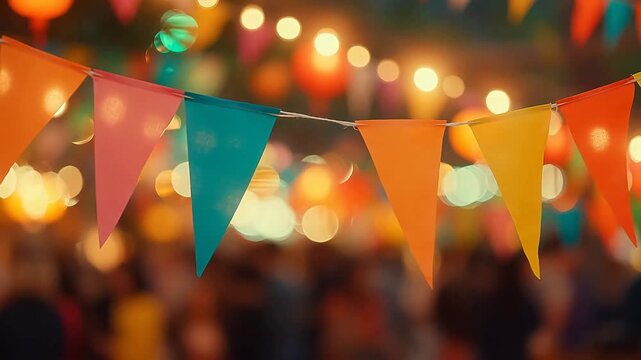 Colorful triangular flags at a festive event for Contemporary Lifestyle and Visual Storytelling