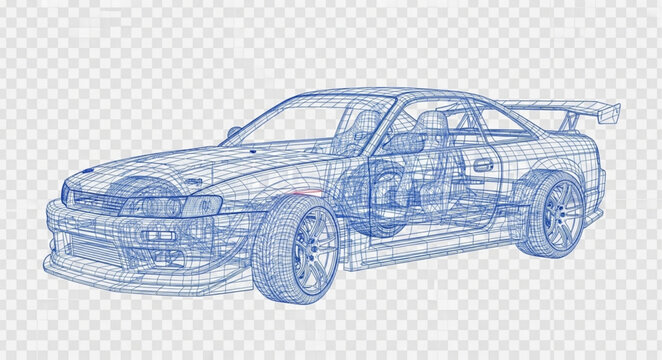 Blueprint of a Sports Car with Intricate Details.