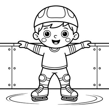 Smiling Skating Kid on Ice Rink Coloring Page: Childhood Joy, Active Play, and Friendship in Children's Sports and Youth Activities