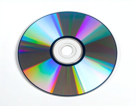 Shiny Compact Disc Reflecting Light on White Background.