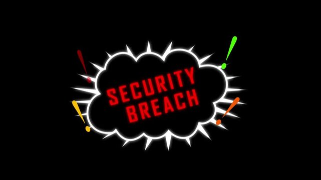 Security breach alert sign explosive animation cybersecurity threat notification