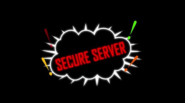 Secure server cloud data storage technology animation with protective shield and bold text