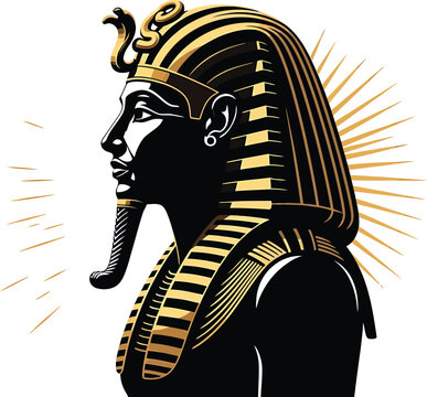 Egyptian Pharaoh Wearing Golden Headdress Profile View