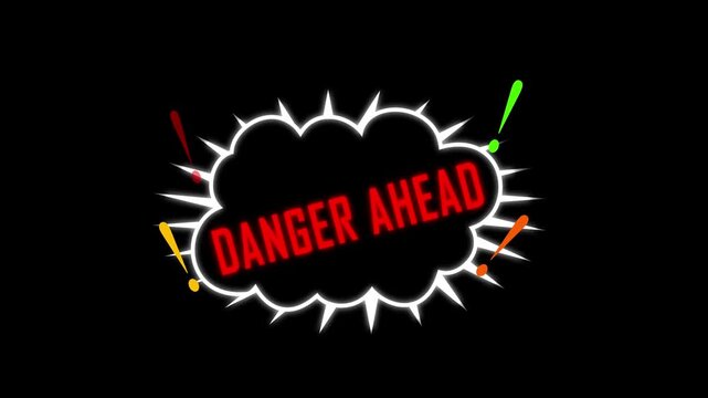 Dynamic explosive danger ahead warning sign animation with sparks and bold red text for alert and