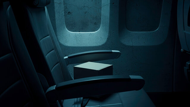Aircraft Seat Interiors Through Dimly Lit Airplane Window