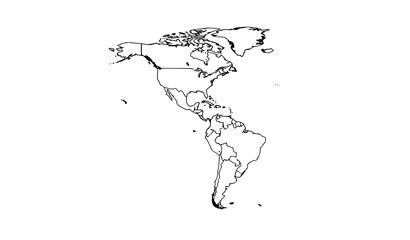 Obraz premium North and South America outline map vector with country borders geography line illustration