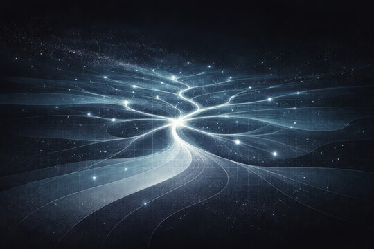 Abstract map of AI inference pathways in luminous space