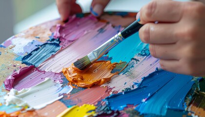 Obraz premium Artist mixing oil paint on wooden palette