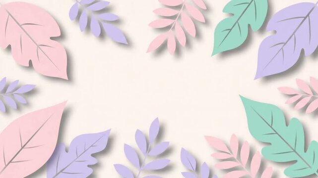 Pastel botanical leaves floating upward, layered flat design.
