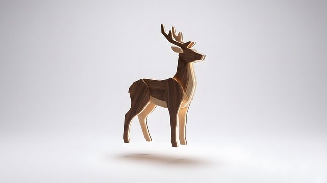 Wooden Deer Figurine Standing in Soft Spotlight