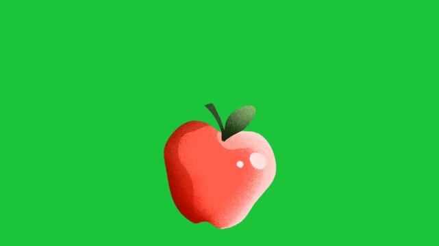 red apple on green background simple flat cartoon fruit animation loop fresh healthy food concept