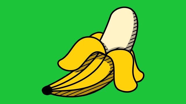 yellow banana on green background simple flat cartoon fruit animation loop fresh tropical food concept