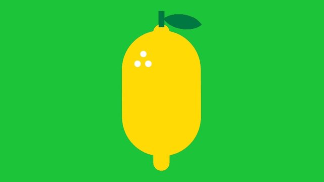 Lemon icon on green background fresh tropical fruit animation loop bright minimal flat design