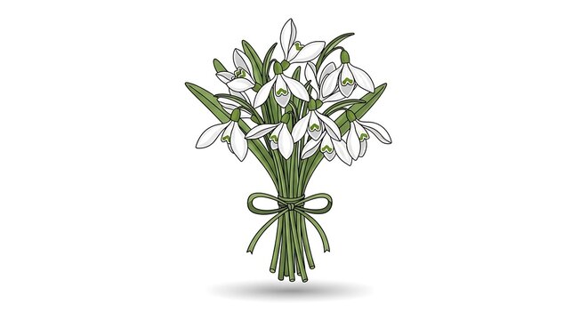 Elegant bouquet of snowdrop flowers in vector style on white background