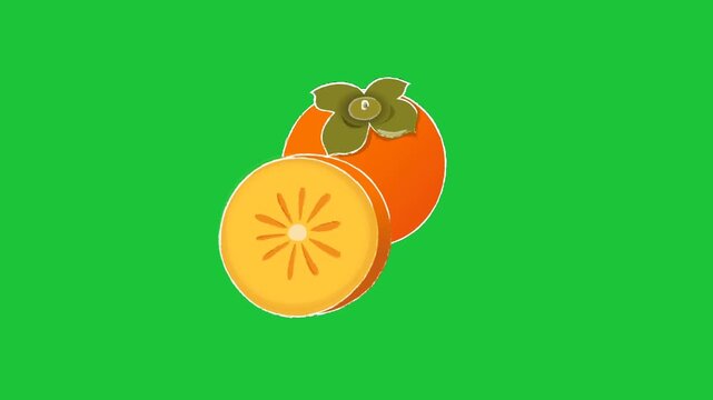 persimmon fruit animation isolated on green background fresh organic healthy food loop motion