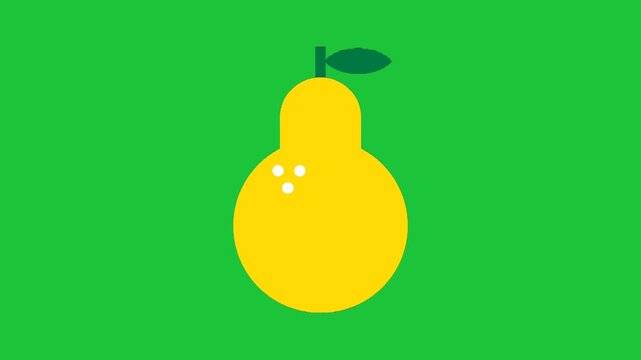 simple yellow fruit with leaf on green background minimal flat design bright clean vector style animation loop