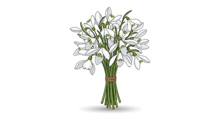 Obraz premium Elegant snowdrop bouquet vector illustration on white background