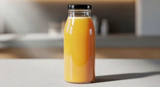 Glass bottle filled with orange juice