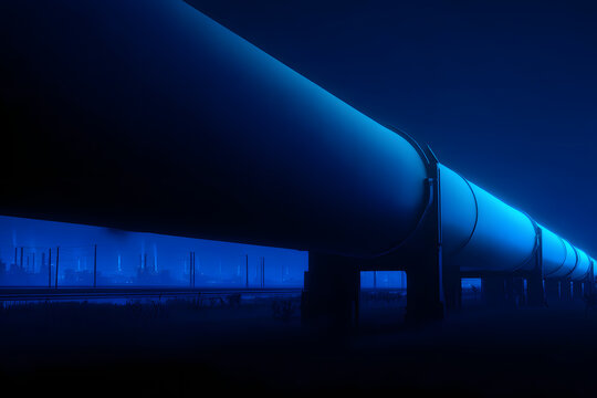 Naphtha and petroleum infrastructure with pipelines at night representing stable energy supply