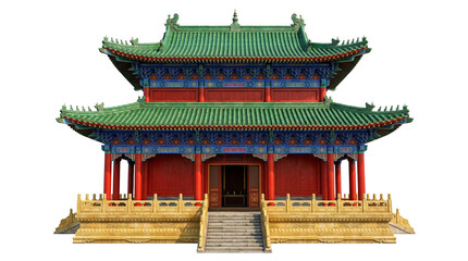 Obraz premium Traditional Chinese Pagoda Architecture, Ancient Temple Building, Red and Green Colors