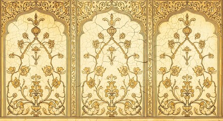 Ornate carved architectural panel with repeating floral motifs architectural repeating traditional decoration.
