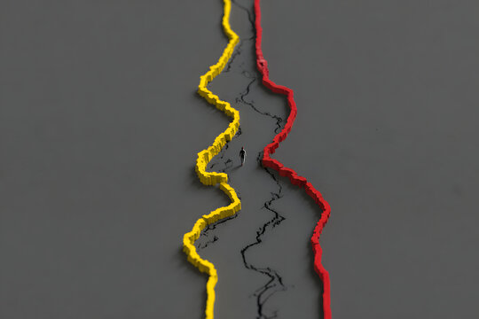 Division, inequality, disconnection, decision-making, and crossroads surrounding naphtha and petroleum resources. An image of moving forward into the future amidst energy issues