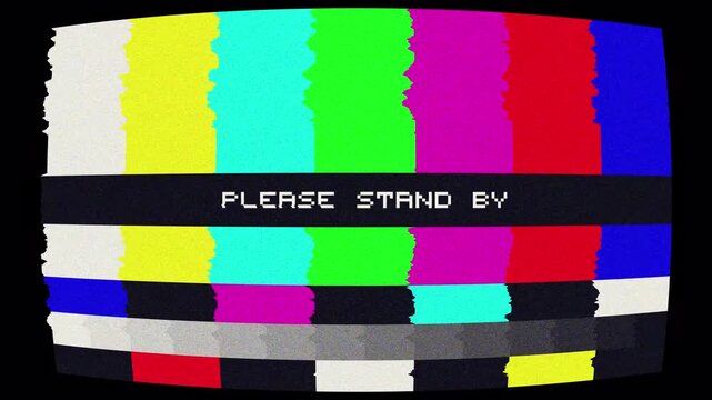 Retro Broadcast Background with Television Test Pattern and Glitch. 4K Video