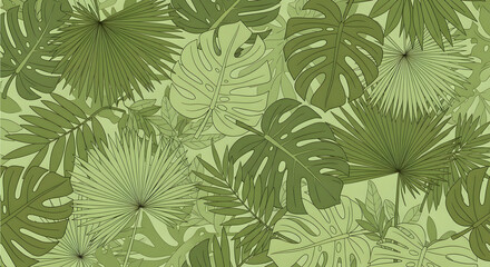 Fototapeta premium A beautiful green leaf pattern with various tropical plant species illustrated