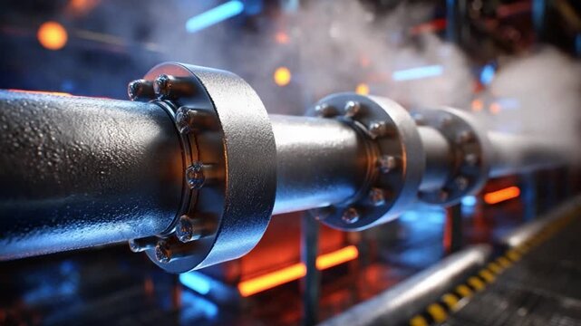 Industrial Piping System: A close-up shot of a meticulously constructed industrial piping system, showcasing the robustness and engineering of industrial infrastructure.