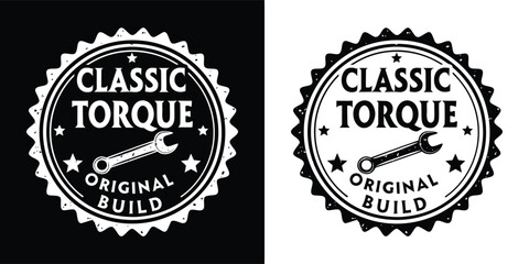 Obraz premium Classic torque original build emblem features a vintage wrench design perfect for automotive garage branding and custom vehicle repair shops