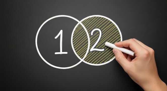 Hand Drawn Chalk Circles with Numbers One and Two on Blackboard.