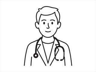 Fototapeta premium Outline drawing of doctor with stethoscope medical healthcare vector illustration. doctor with stethoscope - line art drawing