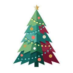 Fototapeta premium Flat vector illustration of a decorated Christmas tree