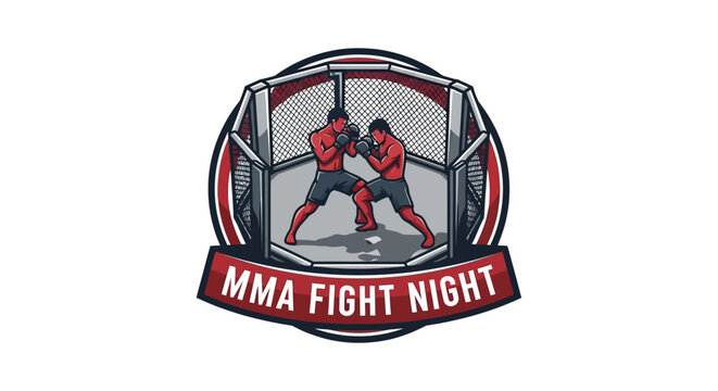 MMA fight night logo with two fighters in an octagon cage