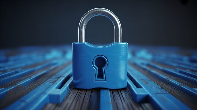 Blue padlock on binary code background, symbolizing cybersecurity and data protection