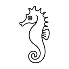 Fototapeta premium Seahorse outline drawing vector, Seahorse line art, marine animal outline icon isolated on white background