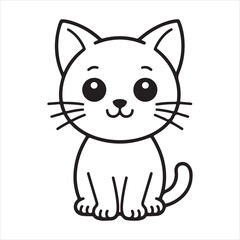 Cute Cat Vector Outline, Kawaii Kitten Line Art Icon Minimalist Cartoon Illustration © Digital Designer