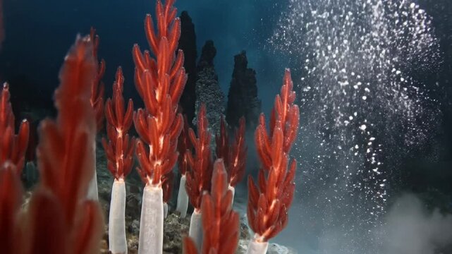 Red Sea Coral with White Tubes Rising in Deep Ocean Water