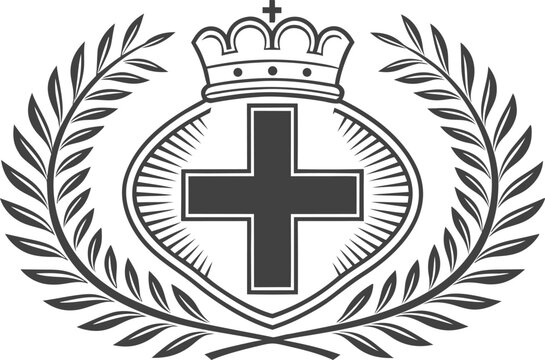 Black and white emblem of swiss luxury featuring a cross and crown
