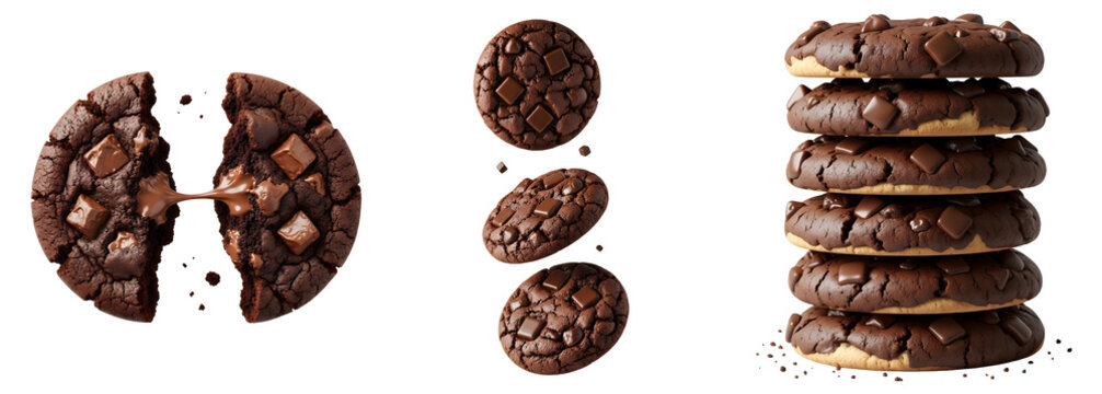 A stack of delicious chocolate cookies on transparent background
