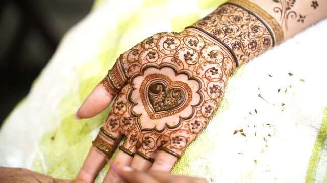 An Indian girl showing a beautiful mehendi design
