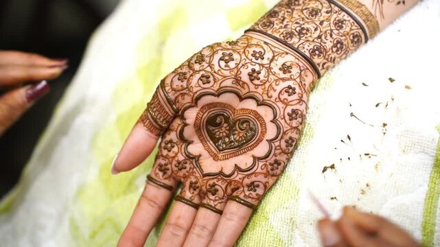 Girls having mehendi tattoos on their hands 