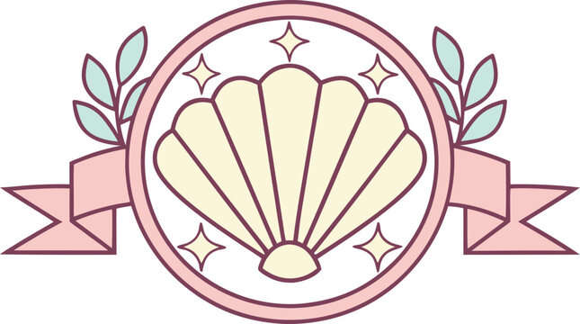 Cute of saint james scallop shell badge with floral accents