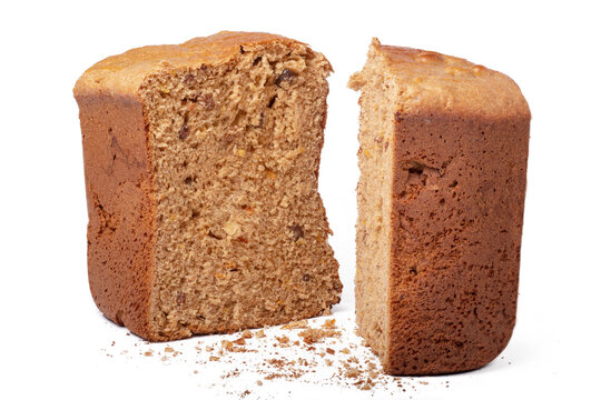 homemade bread cut into two pieces, png file