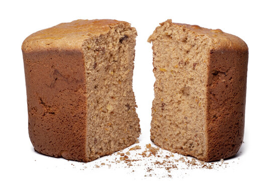 homemade bread cut into two pieces, png file