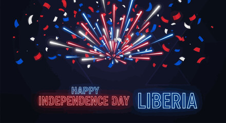 Fototapeta premium Happy Independence Day Liberia with Patriotic Fireworks and Confetti