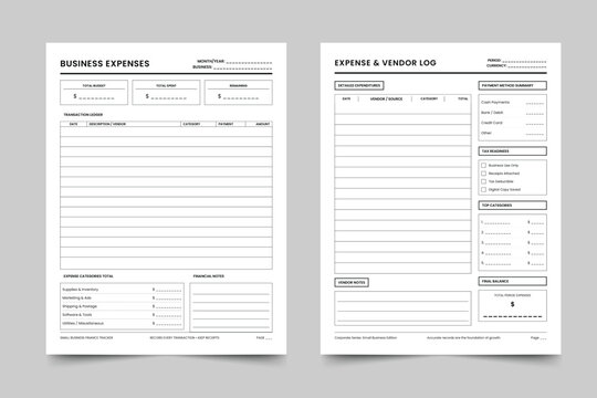 Business Expenses and Vendor Log Bundle, Minimalist Financial Tracker, Small Business Budgeting and Tax Readiness Sheets, Expenditure Ledger Pages