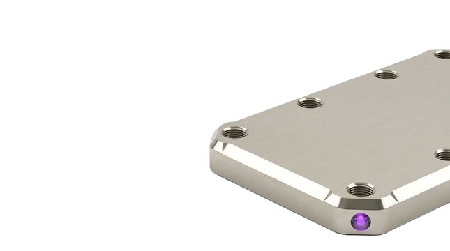 Professional 3D render of a silver fuel cell stack end plate